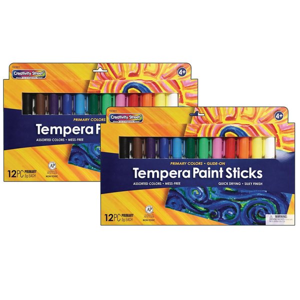 Creativity Street Glide-On Tempera Paint Sticks, 12 Assorted Primary Colors Per Set, 2PK PAC9911